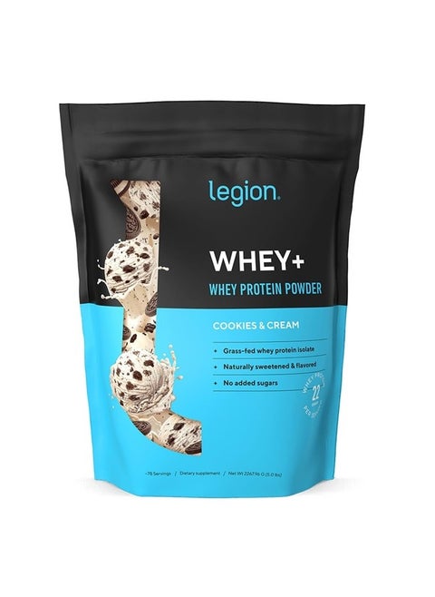 Whey+ Whey Isolate Protein Powder from Grass Fed Cows - Low Carb, Low Calorie, Non-GMO, Lactose Free, Gluten Free, Sugar Free, All Natural Whey Protein Isolate, 5 Pounds (Cookies & Cream)