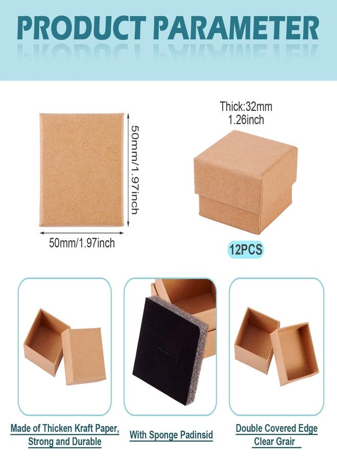 Craftdady 12pcs 2"x2" Square Jewelry Boxes for Ring Tan Jewelry Gift Boxes for Earring Necklace Bracelets Cube Small Gift Box for Women Men Cardboard Cotton Box for Storage Package Display - Image 4