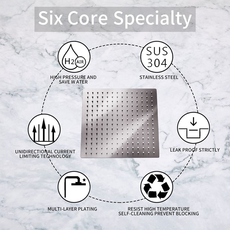 GGStudy High Pressure Square Shower Head 12 Inches Large Stainless Steel Shower Heads,Ultra Thin Rainfall Bath Shower 1/2 Connection Brushed Nickel Shower - Image 4