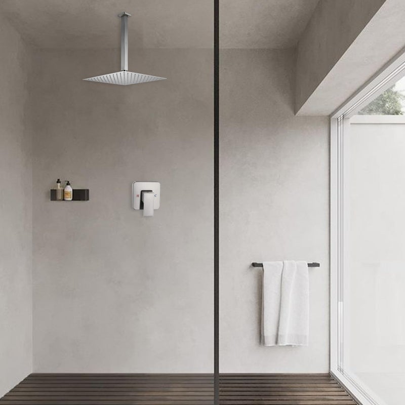 GGStudy High Pressure Square Shower Head 12 Inches Large Stainless Steel Shower Heads,Ultra Thin Rainfall Bath Shower 1/2 Connection Brushed Nickel Shower - Image 3