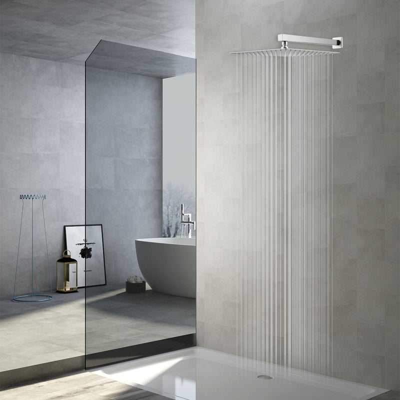GGStudy High Pressure Square Shower Head 12 Inches Large Stainless Steel Shower Heads,Ultra Thin Rainfall Bath Shower 1/2 Connection Brushed Nickel Shower - Image 2