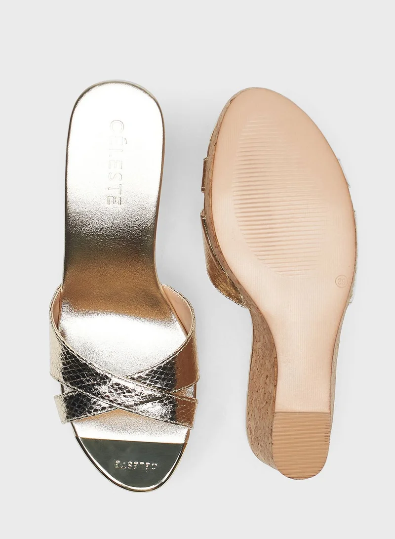 Celeste Cross Strap High Heel Wedge Sandals