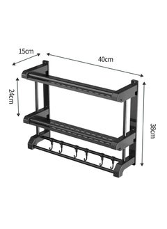 Beirui 2 Tier Bathroom Wall Shelf, Shelf with Towel Bar, Shower Organiser with Hooks, Bathroom Kitchen Organiser  - Image 3