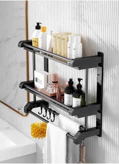 Beirui 2 Tier Bathroom Wall Shelf, Shelf with Towel Bar, Shower Organiser with Hooks, Bathroom Kitchen Organiser  - Image 1