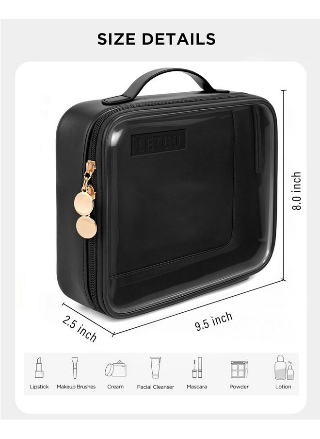 LETGO Clear Makeup Bags - Tsa Approved Toiletry Bag With Handle Large Opening, Clear Toiletry Bags For Traveling Travel Essentials Travel Size Toiletries Car Accessories For Women (Large Black)  - Image 2