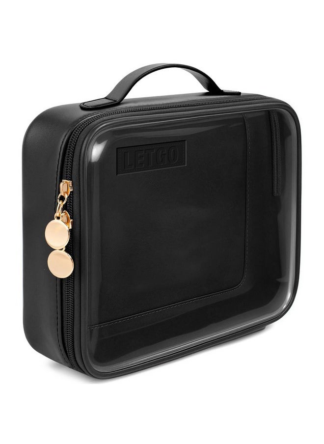 LETGO Clear Makeup Bags - Tsa Approved Toiletry Bag With Handle Large Opening, Clear Toiletry Bags For Traveling Travel Essentials Travel Size Toiletries Car Accessories For Women (Large Black)  - Image 1