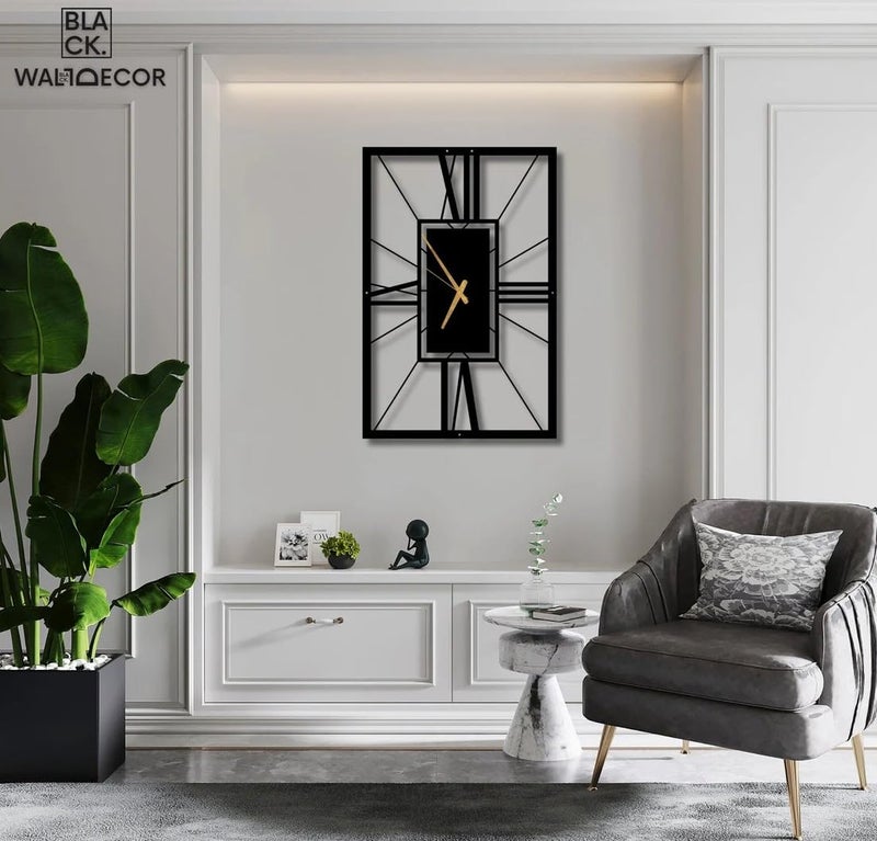 AVVIC MART Wall Clock Stylish Metal Analog Wall Clock for Living Room, Bedroom, Office, Kitchen, Home and Hall | Antique Fancy Big Size Modern Wall Watch (Black DA-9, 50 CM) - Image 1