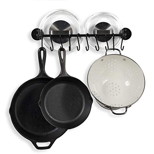 Wallniture Cucina 16" Wall Mount Kitchen Organization Storage Rail with 10 S Hooks for Hanging Pots and Pans Set and Lid Organizer, Black - Image 3