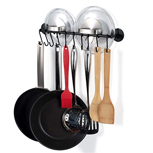 Wallniture Cucina 16" Wall Mount Kitchen Organization Storage Rail with 10 S Hooks for Hanging Pots and Pans Set and Lid Organizer, Black - Image 4