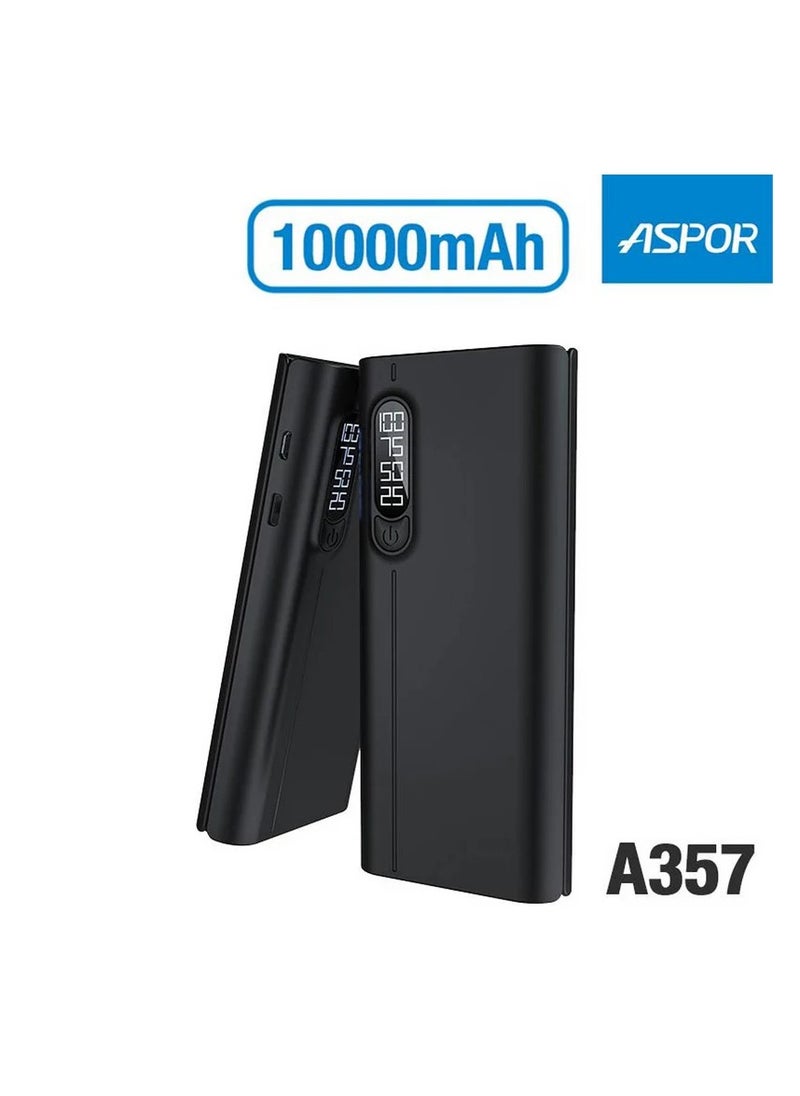 Aspor - Aspor A357 10000 Mah Power Bank With Led Digital Display 2 Port USB - Black - Image 1