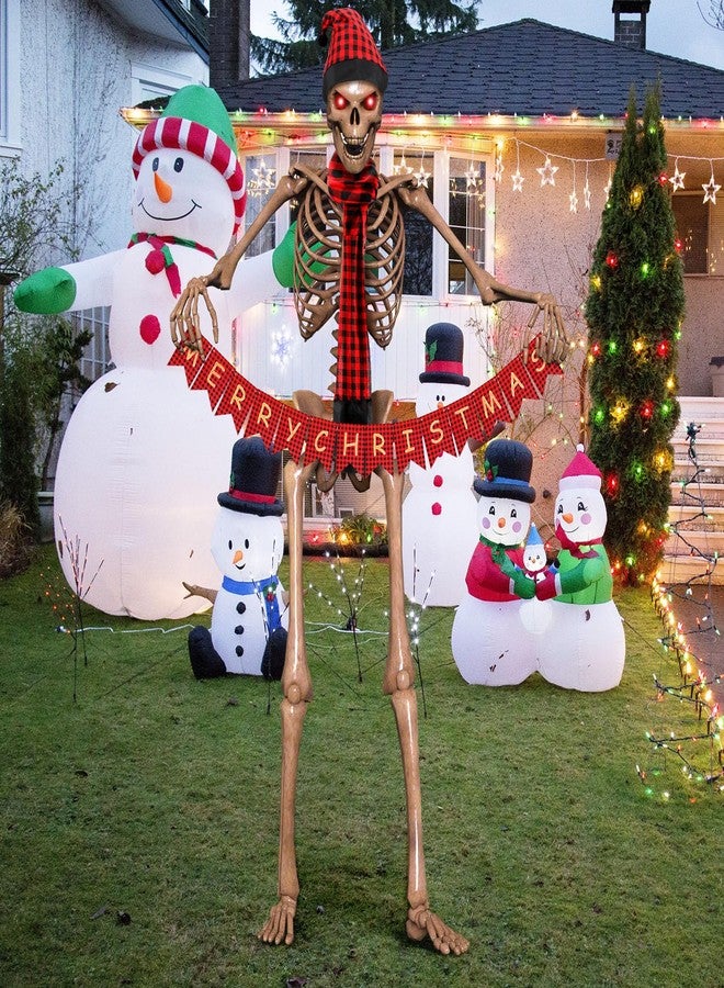 Cozypower 3 Pcs 12 ft Skeleton Christmas Accessories Outfit 44 Inch Giant Santa Hat and Scarf with Handheld Buffalo Plaid Merry Christmas Banner Xmas for 12 ft Skeleton Clothes(Red and Black) - Image 5