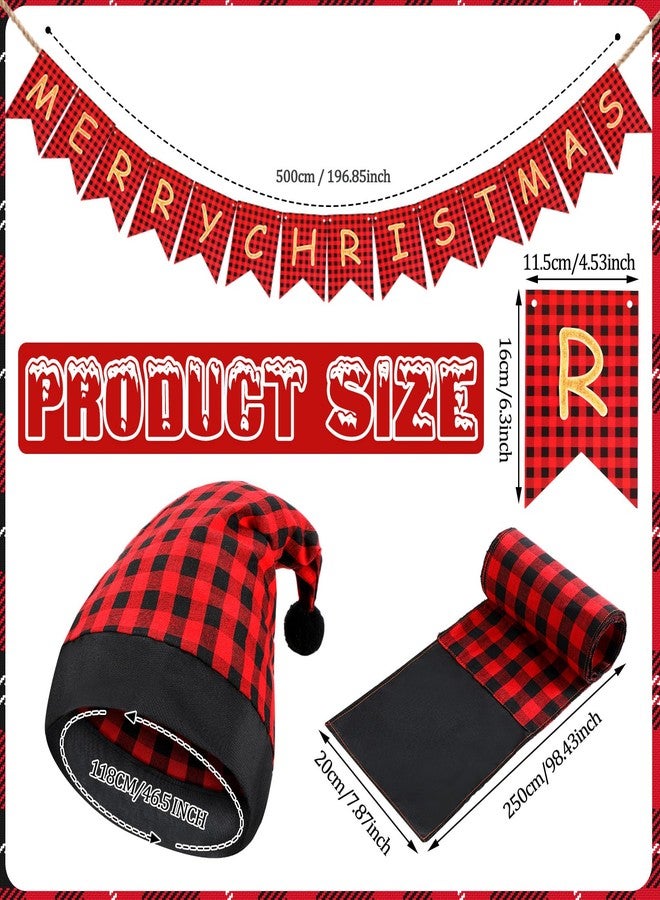 Cozypower 3 Pcs 12 ft Skeleton Christmas Accessories Outfit 44 Inch Giant Santa Hat and Scarf with Handheld Buffalo Plaid Merry Christmas Banner Xmas for 12 ft Skeleton Clothes(Red and Black) - Image 2