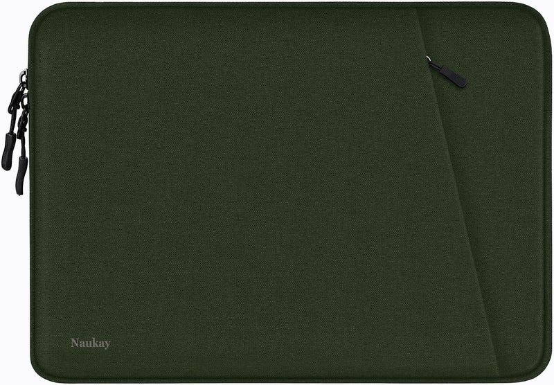 Naukay Laptop Sleeve Case, Shockproof Protective Computer Sleeve Cover with Accessories Pocket, Water Resistant Traveling Carrying 15.6 inch Laptop Bag Compatible for MacBook Dell HP Acer Lenovo, Army Green - Image 1