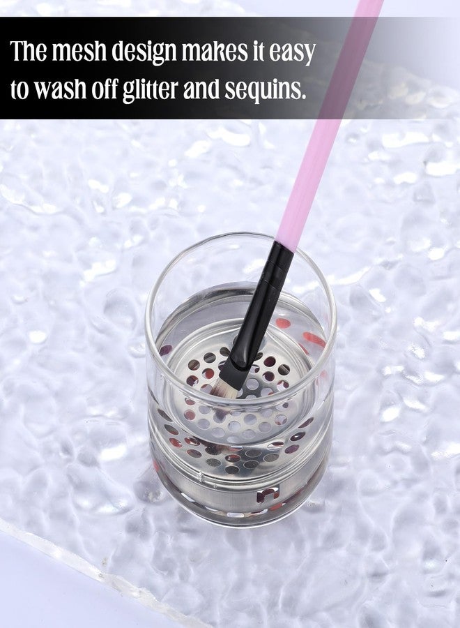 EupHHonycs Nail Brushes Washing Cup, Acrylic Liquid Powder Glass Dappen Dish Glass Cup, Mesh Acrylic Liquid Powder Removal Dappen Dish with Lid & Mesh Layered Brushes Washer - Image 3