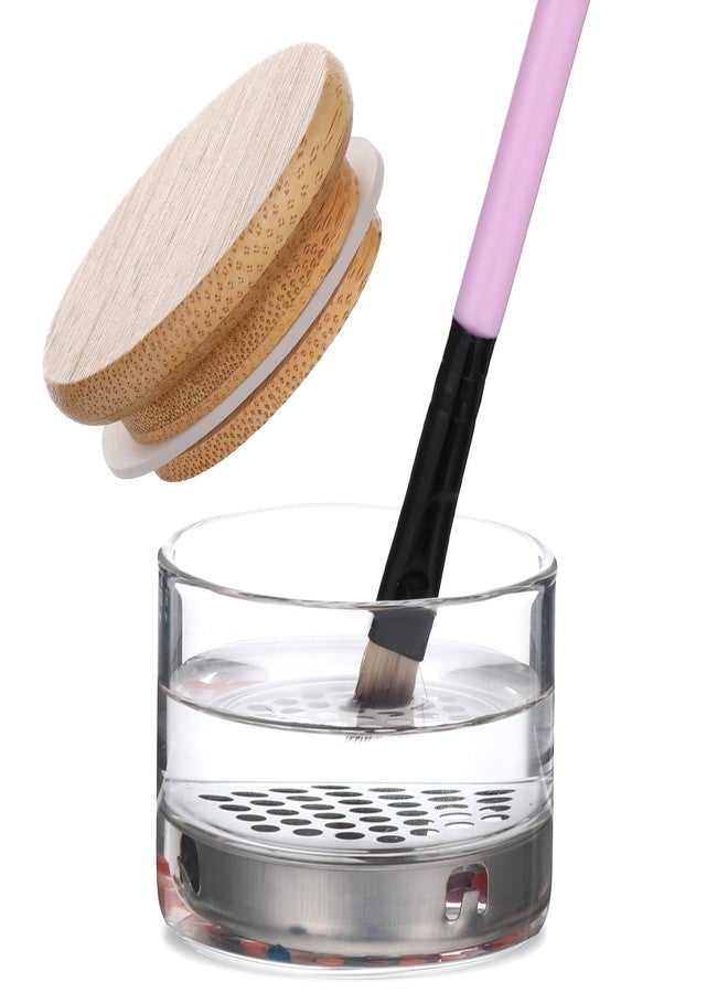 EupHHonycs Nail Brushes Washing Cup, Acrylic Liquid Powder Glass Dappen Dish Glass Cup, Mesh Acrylic Liquid Powder Removal Dappen Dish with Lid & Mesh Layered Brushes Washer - Image 1