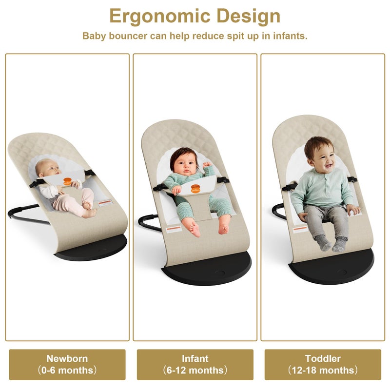 Gryvoth Portable Baby Bouncer Seat for Infants, 0-18 Months, 3 Modes of Use with Rocker & Stationary Options, Ergonomic Infant Chair with Hanging Toys, The Gift List New Parents Actually Want-Oatmeal - Image 3