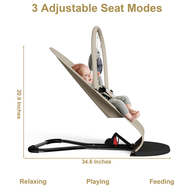 Gryvoth Portable Baby Bouncer Seat for Infants, 0-18 Months, 3 Modes of Use with Rocker & Stationary Options, Ergonomic Infant Chair with Hanging Toys, The Gift List New Parents Actually Want-Oatmeal - Image 4