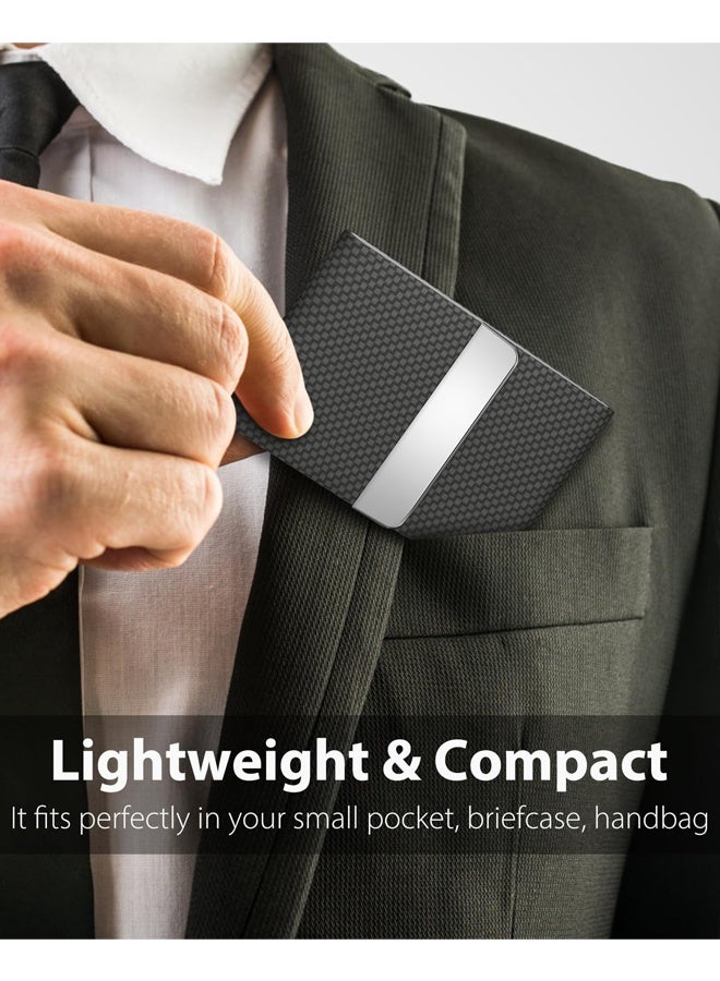 Business Card Holder Metal Business Card Case Pocket Card Holder for Women and Men Professional PU Leather Business Card Holders RFID Blocking Name Card Holder Case with Magnetic Clasp,Black Carbon - Image 3