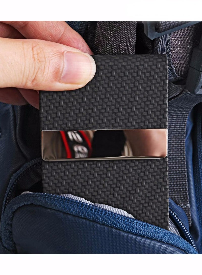 Business Card Holder Metal Business Card Case Pocket Card Holder for Women and Men Professional PU Leather Business Card Holders RFID Blocking Name Card Holder Case with Magnetic Clasp,Black Carbon - Image 4