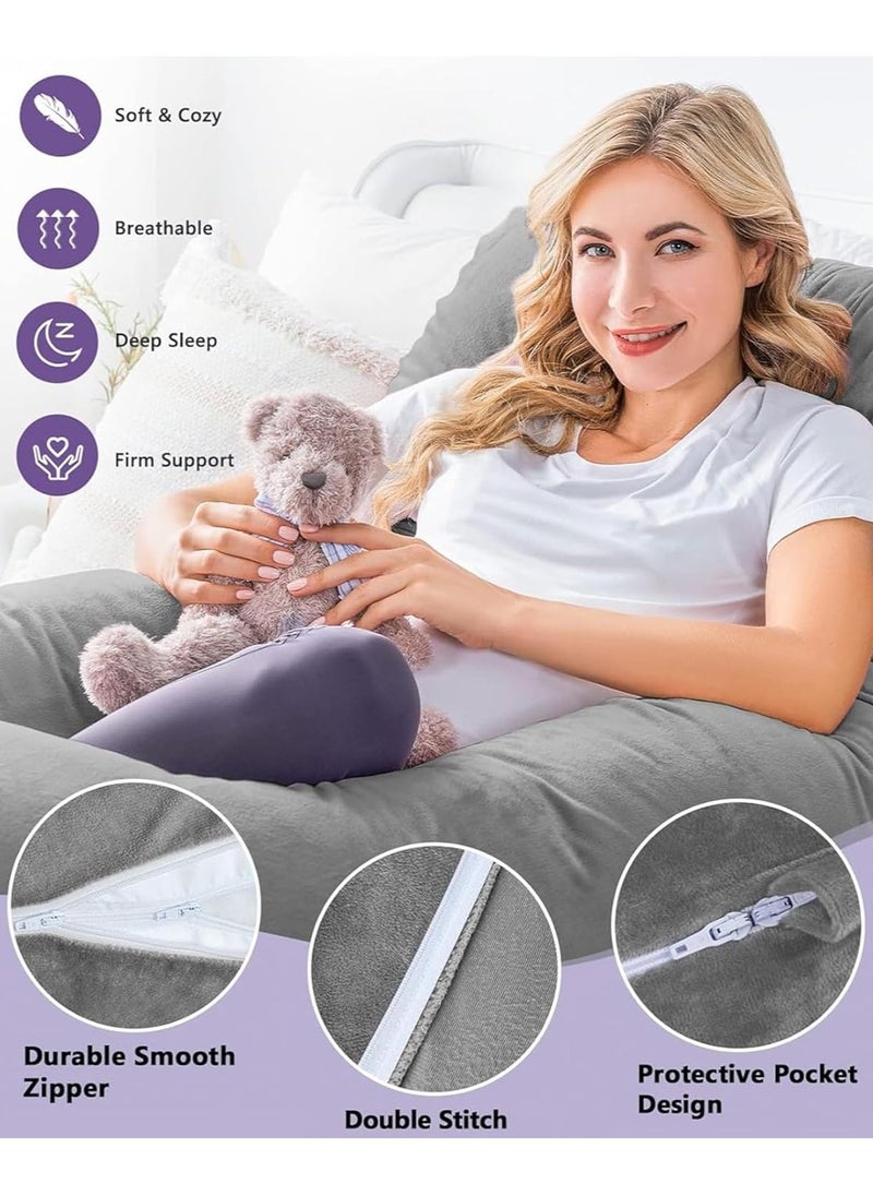 Arabest Pregnancy Pillow for sleeping, Grey G Shaped Full Body Pillow and Maternity Support with Replaceable and Washable Velvet Cover  - Image 3