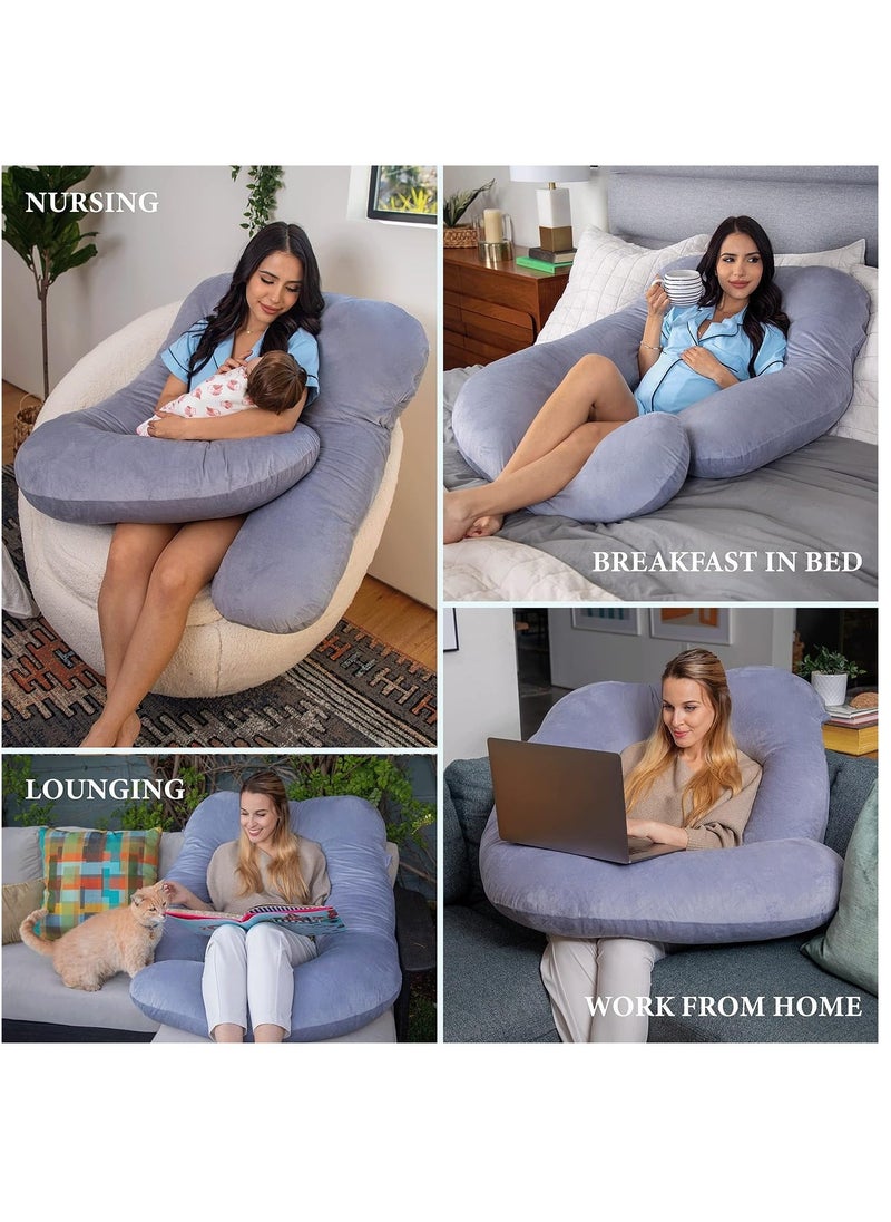 Pregnancy Pillow for sleeping, Grey G Shaped Full Body Pillow and Maternity Support with Replaceable and Washable Velvet Cover