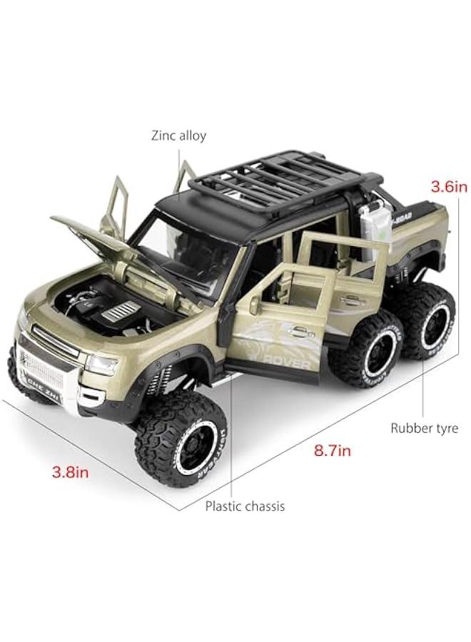 Toy Car Compatible for 1:24 Land Rover Defender Six Wheels Off Road Pickup Car Model, Pull Back Diecast Truck Collectible Truck with Sounds ＆ Lights for Kids Boys Girls and Adults, Gift Green.  - Image 2