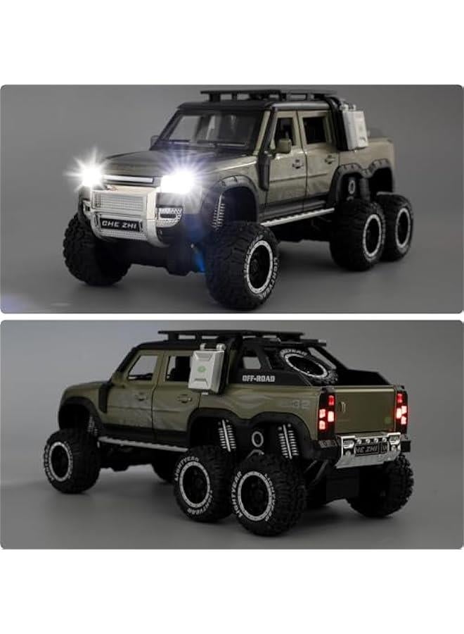 Toy Car Compatible for 1:24 Land Rover Defender Six Wheels Off Road Pickup Car Model, Pull Back Diecast Truck Collectible Truck with Sounds ＆ Lights for Kids Boys Girls and Adults, Gift Green.  - Image 5
