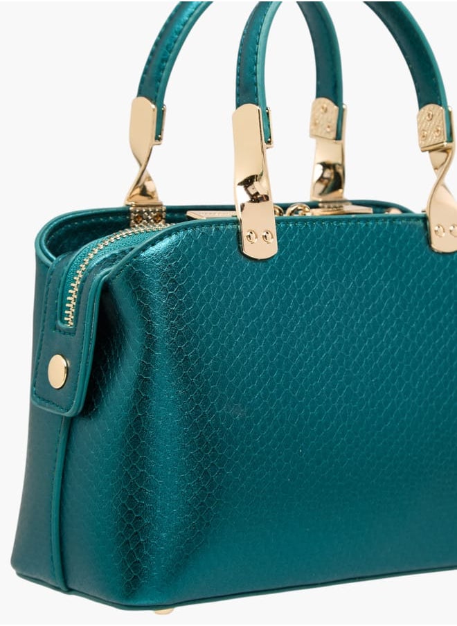 Women Textured Tote Bag with Double Handle and Chain Strap