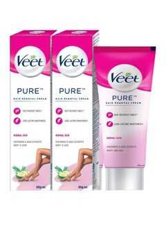 Veet Pure Hair Removal Cream for Women With No Ammonia Smell Normal Skin Suitable for Legs Underarms, Bikini Line, Arms | 2x Longer Lasting Smoothness than Razors 100gm Pack of 2  - Image 1