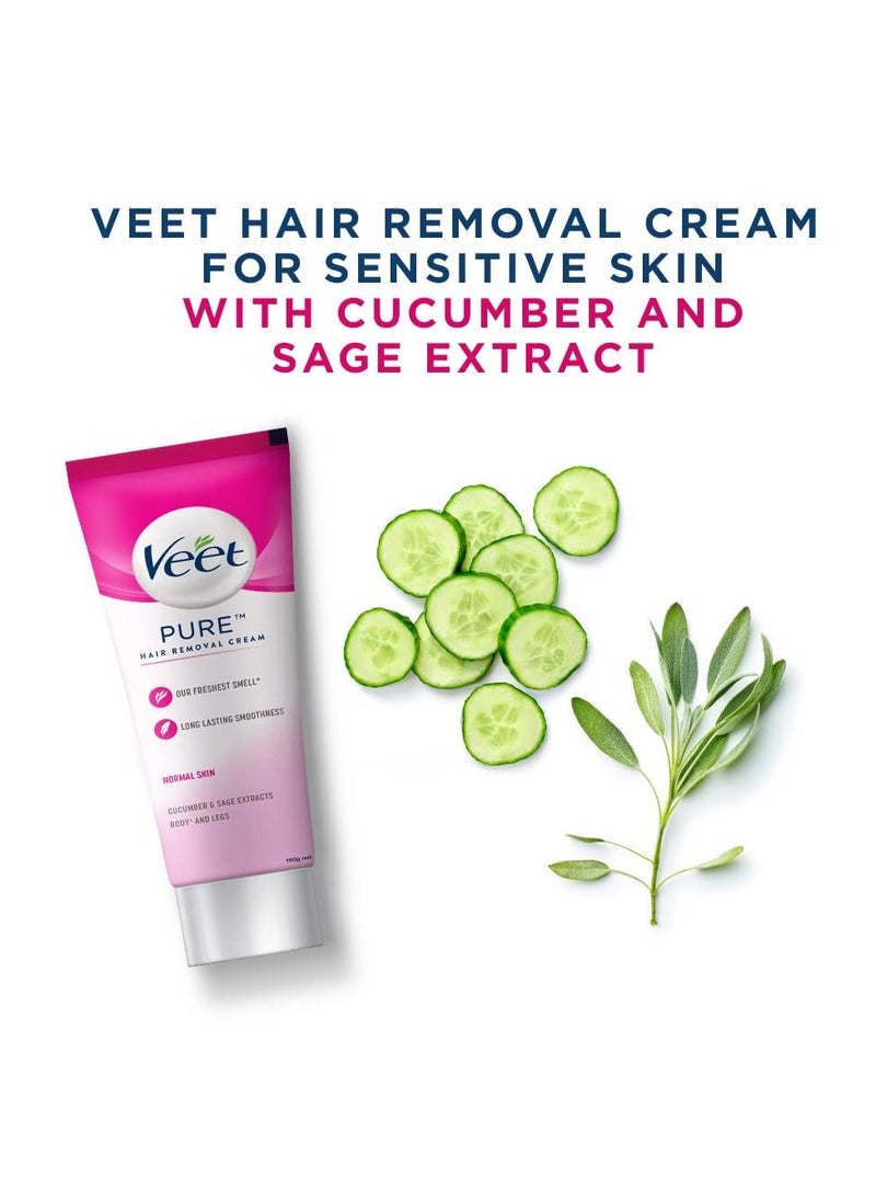 Veet Pure Hair Removal Cream for Women With No Ammonia Smell Normal Skin Suitable for Legs Underarms, Bikini Line, Arms | 2x Longer Lasting Smoothness than Razors 100gm Pack of 2  - Image 3