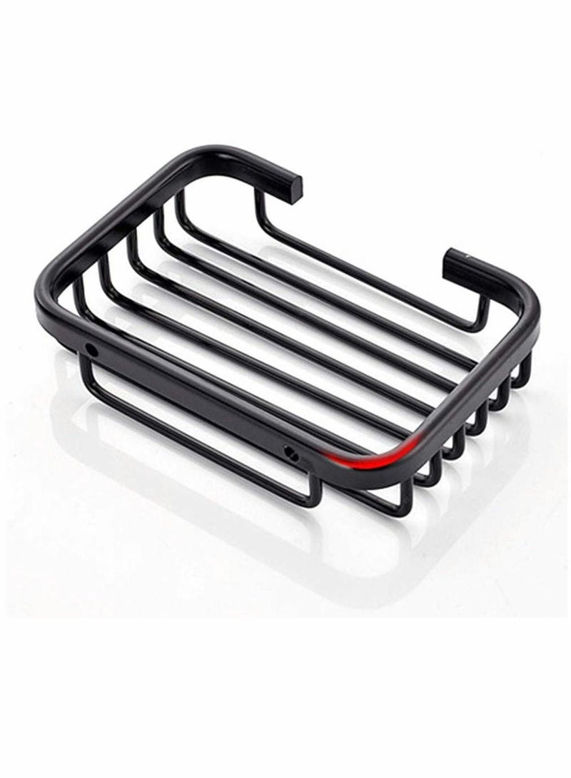 Wall Mounted Aluminum Soap Dish Sponge Holder Adhesive No Drilling Bathroom Kitchen Sink Organizer Black - Image 1