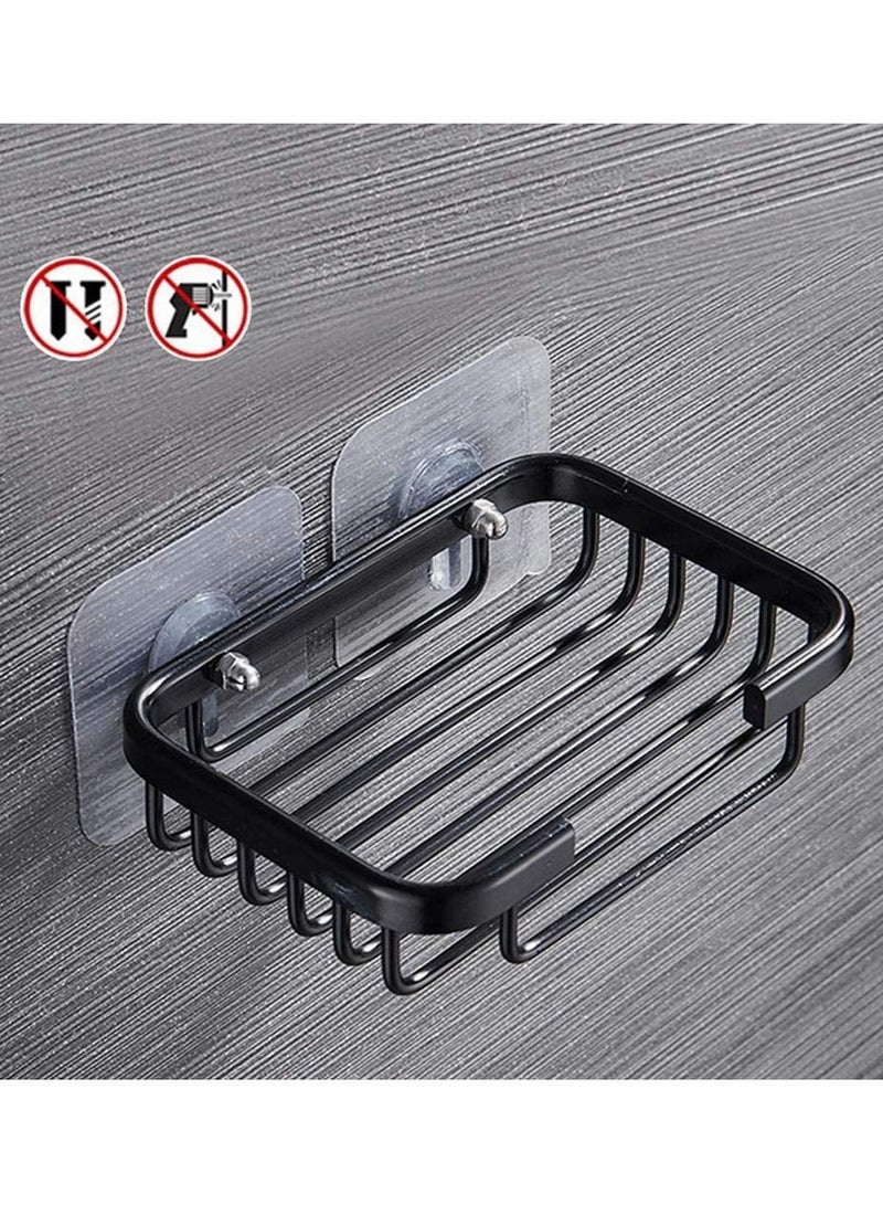 Wall Mounted Aluminum Soap Dish Sponge Holder Adhesive No Drilling Bathroom Kitchen Sink Organizer Black - Image 2