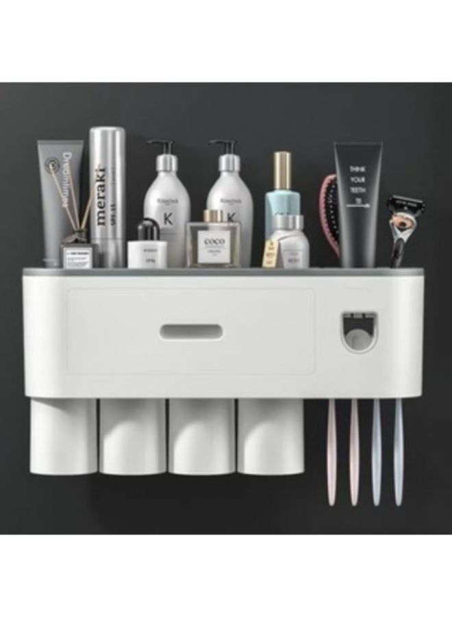 Wall Mounted Toothbrush Holder And Toothpaste Dispenser With 4 Cups - Image 1