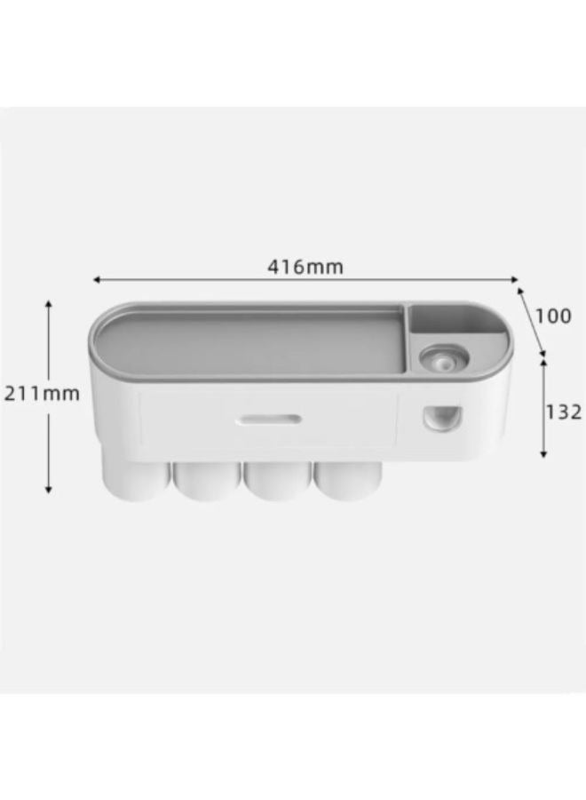 Wall Mounted Toothbrush Holder And Toothpaste Dispenser With 4 Cups - Image 2