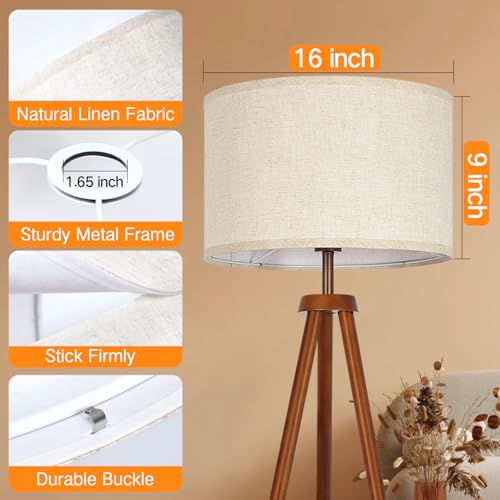 OUTON Beige Large Drum Lamp Shades for Floor Lamps, 16" Top x16" Bottom x 9" High, Easy to Assemble, Replacement Linen Lampshades for Table Lamps & Bedside Lamps (1.65" Spider) - Image 3