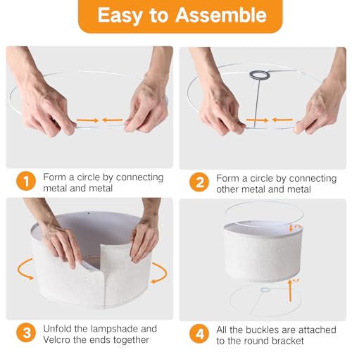 OUTON Beige Large Drum Lamp Shades for Floor Lamps, 16" Top x16" Bottom x 9" High, Easy to Assemble, Replacement Linen Lampshades for Table Lamps & Bedside Lamps (1.65" Spider) - Image 5