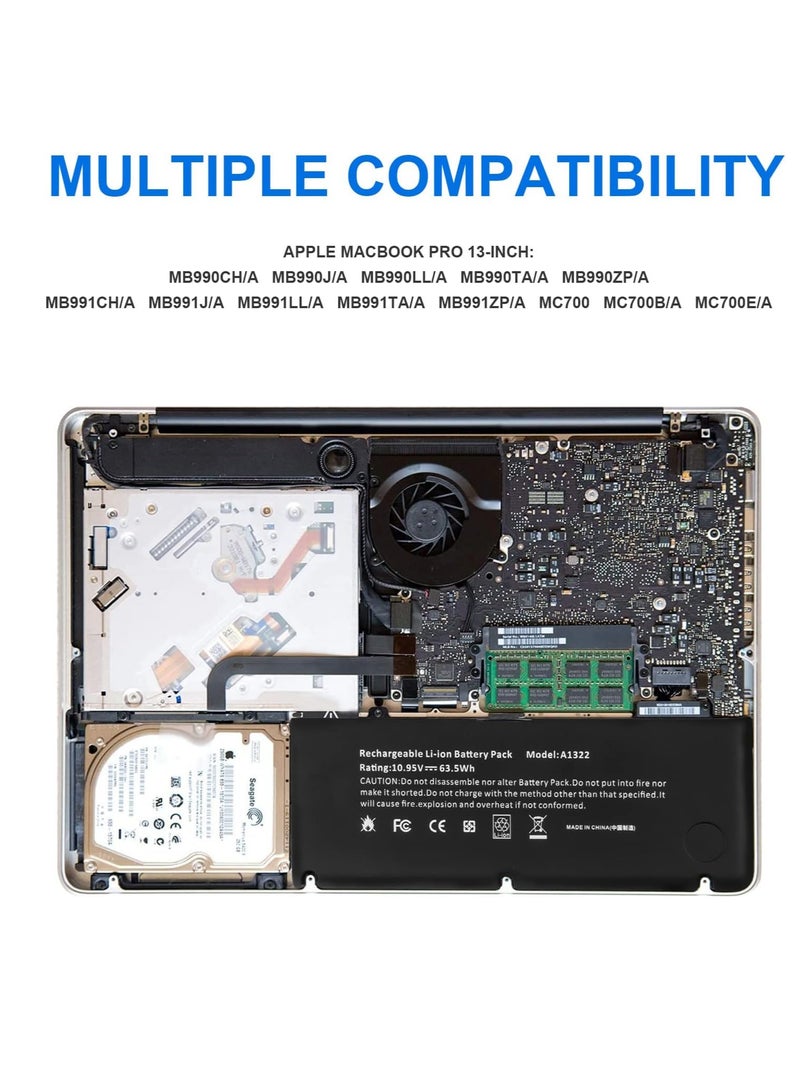 "بطارية بديلة لأجهزة الكمبيوتر المحمول 13 بوصة من موديلات معينة (منتصف 2009، منتصف 2010، أوائل وأواخر 2011، 2012). هذه البطارية تأتي بجهد 10.95 فولت وقدرة 63.5 وات في الساعة مع 6 خلايا." - Image 5