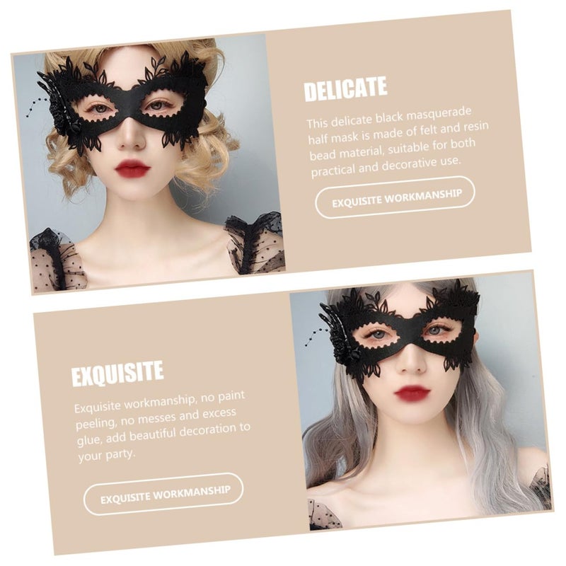 Black Felt Half Face Mask for Women Elegant Lady Dance Costume Accessory Carnival Party Stage Performance - Image 5