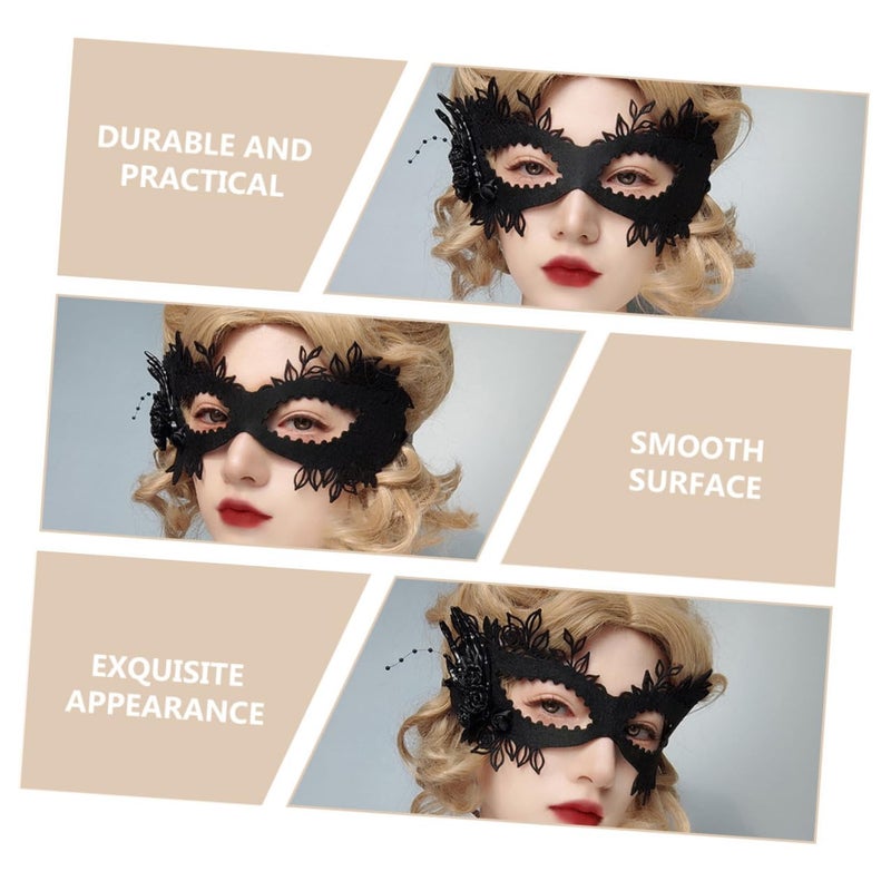 Black Felt Half Face Mask for Women Elegant Lady Dance Costume Accessory Carnival Party Stage Performance - Image 4