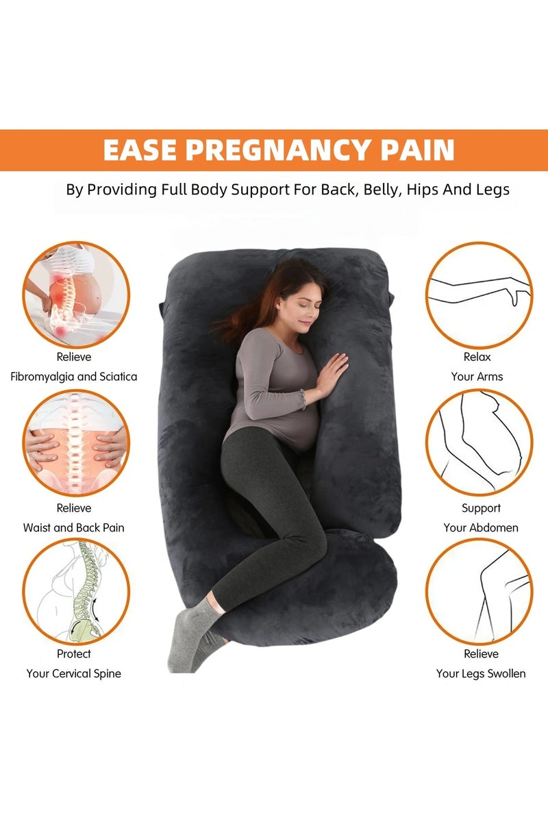 أَليفينجهوم مخدة حوامل  للنوم، وسادة حمل على شكل حرف G لدعم الأمومة لكامل الجسم، وسادة للحوامل بغطاء مخملي قابل للإزالة من القطن، مخدة دعم الأمومة لكامل الجسم (أسود) - Image 2