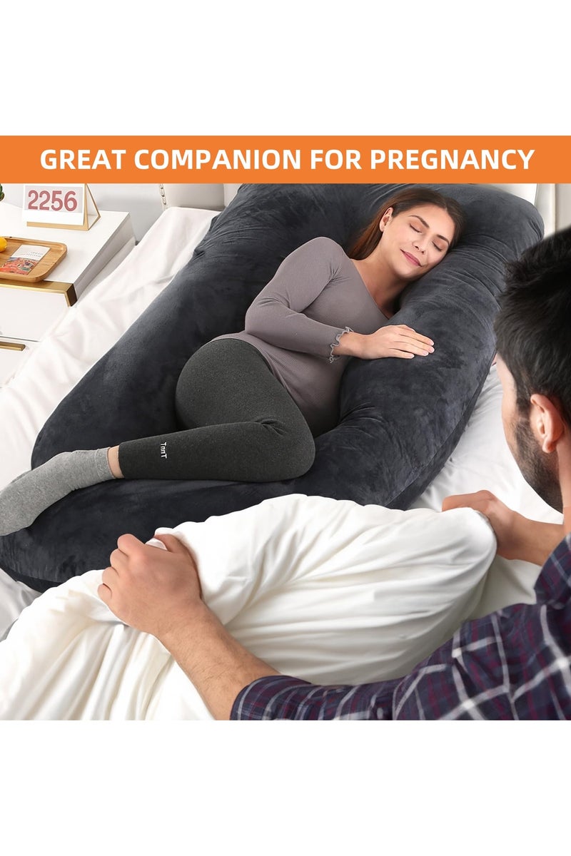 أَليفينجهوم مخدة حوامل  للنوم، وسادة حمل على شكل حرف G لدعم الأمومة لكامل الجسم، وسادة للحوامل بغطاء مخملي قابل للإزالة من القطن، مخدة دعم الأمومة لكامل الجسم (أسود) - Image 3