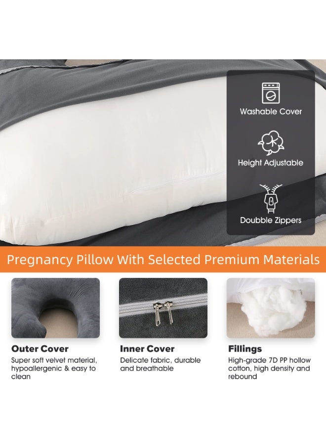 أَليفينجهوم مخدة حوامل  للنوم، وسادة حمل على شكل حرف G لدعم الأمومة لكامل الجسم، وسادة للحوامل بغطاء مخملي قابل للإزالة من القطن، مخدة دعم الأمومة لكامل الجسم (أسود) - Image 4