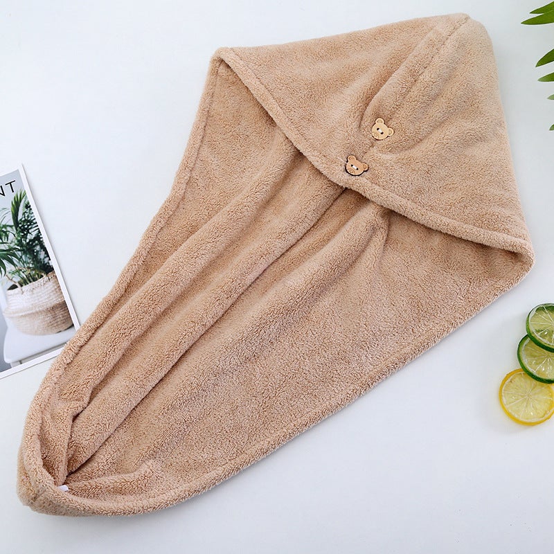 Generic Super Absorbent Hair Drying Cap Towel Wrap Thick Shower Cap Double Camel 