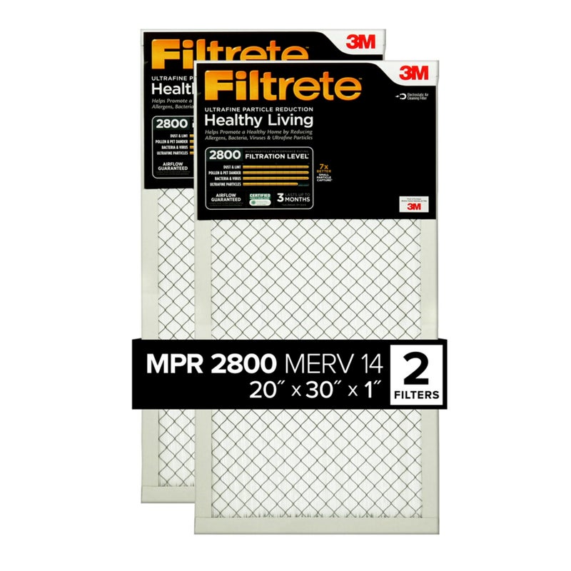 Filtrete 20x30x1 Air Filter MPR 2800 MERV 14 Healthy Living Ultrafine Particle Reduction 3Month Pleated 1Inch Air Filters 2 Filters