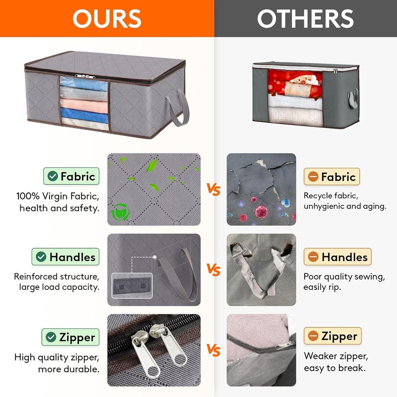 حقيبة تخزين الملابس، صندوق تخزين قابل للطي مع مقبض معزز، نافذة شفافة من القماش المتين للسترات والمعاطف والتيشيرتات والبطانيات، 3 قطع - Image 3