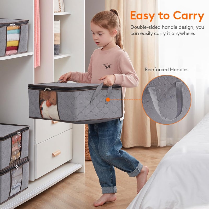 حقيبة تخزين الملابس، صندوق تخزين قابل للطي مع مقبض معزز، نافذة شفافة من القماش المتين للسترات والمعاطف والتيشيرتات والبطانيات، 3 قطع - Image 2