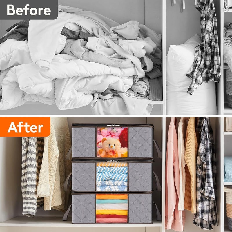 حقيبة تخزين الملابس، صندوق تخزين قابل للطي مع مقبض معزز، نافذة شفافة من القماش المتين للسترات والمعاطف والتيشيرتات والبطانيات، 3 قطع - Image 5