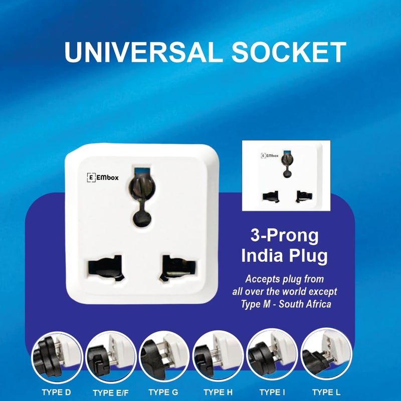 EMBOX محول عالمي 2 دبوس متعدد المآخذ نوع D متوافق مع الولايات المتحدة والمملكة المتحدة والصين، مقبس تمديد مدمج ومحول للكمبيوتر المحمول والهاتف والكاميرا، 6A عبوة من 4 - Image 5