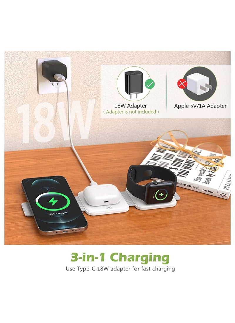 Generic 3 in 1 Wireless Charger, Foldable Magnetic Charger Station, 18W Fast Wireless Charging Pad, Compatible with iPhone 14/13/12/11, Samsung Galaxy, AirPods, Google Pixel  - Image 2