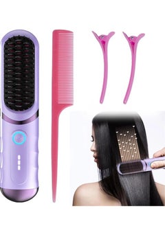 SUPREMIUM Electric Hair Straightener Comb - Wireless Heating Brush with Negative Ion Technology, Rechargeable USB Mini Straightener for Travel, Fast Heating Hair Styling Tool  - Image 1
